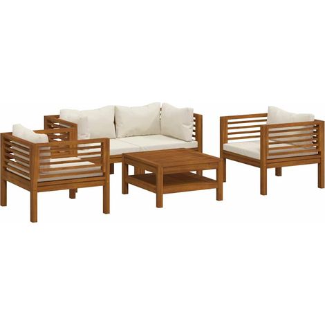 Salon de jardin 5 pcs avec coussin crème Bois d'acacia solide vidaXL