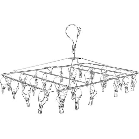 Étendoir à linge pliable avec 52 pinces en acier inoxydable, idéal pour sécher chaussettes, sous-vêtements et serviettes. (1/4)