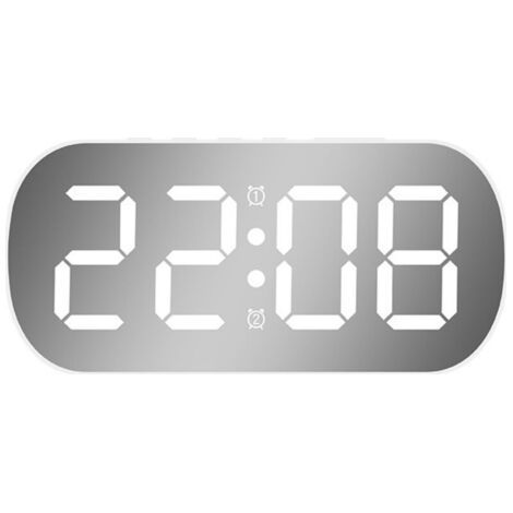 Réveil électronique à affichage numérique, blanc, 12,83,56,5 cm, avec finition miroir, convient pour le bureau et la chambre. (1/5)