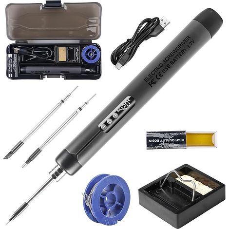Cordless Soldering Iron Kit with Battery: USB Rechargeable Soldering Iron with LCD, 3 Adjustable Temperature 300-450℃ 1000mAh Soldering Station Wireless Soldering Station with 3 Soldering Tips (1/5)