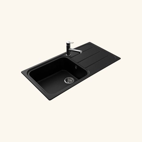 Évier en granit noir 100x50 cm – Évier à encastrer réversible avec bonde et siphon – Bac à laver 1 grand bac – Pour meuble sous évier 80 cm – EWI