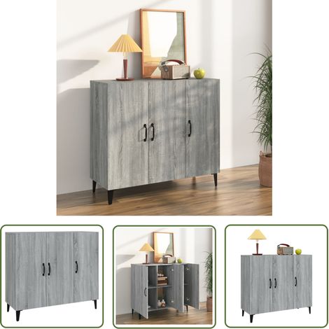 The Living Store Sideboard Grau Sonoma 90x34x80 cm Holzwerkstoff - Schreibtisch - Wohnzimmermöbel - Sideboard Grau - Industrieller Stil - Regal (1/5)