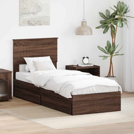 Aufbewahrungsbett Braun Eichen-Optik 75 x 190 cm Holzwerkstoff