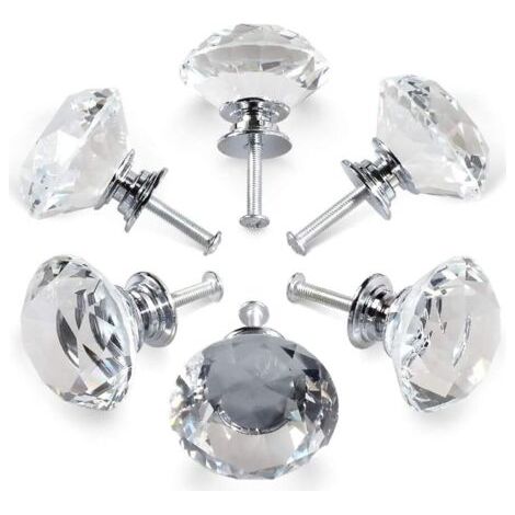 6 poignées en cristal,poignées de porte d'armoire à tiroir en cristal de diamant de 30 mm,poignées de porte en verre de cuisine,armoires de rangement et coiffeuses pour cuisines à domicile et bureaux (1/5)