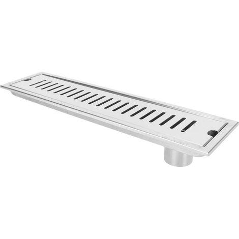 Grille d'évacuation au sol rectangulaire 40cm en acier inoxydable, renforcée, grand débit, anti-odeur, pour salle de bain, évacuation latérale (1/5)