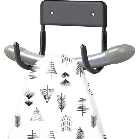 Wall-mounted ironing board hook, metal ironing board holder, sturdy wall-mounted ironing board rack, suitable for small and large ironing boards, with a coat hook (black)