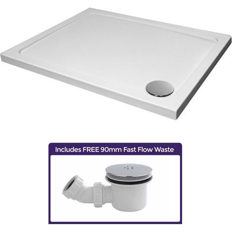 Small Low Profile 900 x 700 Stone Resin Shower Tray Rectangle with Waste (1/4)
