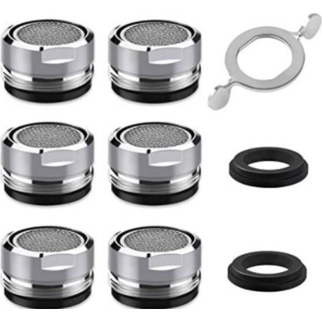 Faucet aerator [6 pieces], faucet filter, faucet aerator, water-saving aerator, including 8 washers and 1 hand plate, suitable for kitchen and bathroom (1/5)