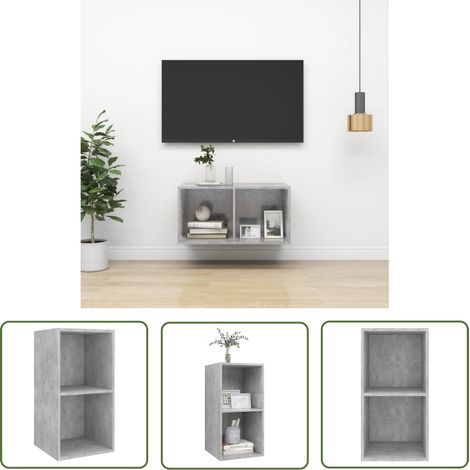 The Living Store Meuble TV mural Gris béton 37x37x72 cm Bois d’ingénierie - Meubles Tv Murale - Armoire Tv - Meuble Tv Suspendu - Étagère Tv - Rangement Tv (1/5)