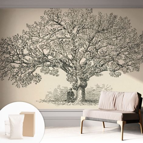 Tapete Vliestapete mit Kleber - trendige Wanddeko - elegant Fototapete für Wohnzimmer - Schlafzimmer Baumillustration 312x219 cm (1/5)