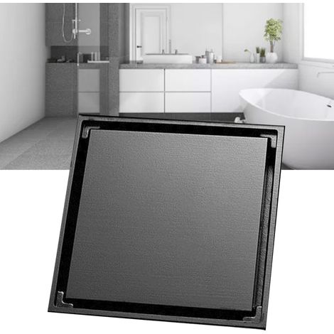 Bonde de douche carrée avec filtre en acier inoxydable, bonde de sol de salle de bain, noire (1/5)