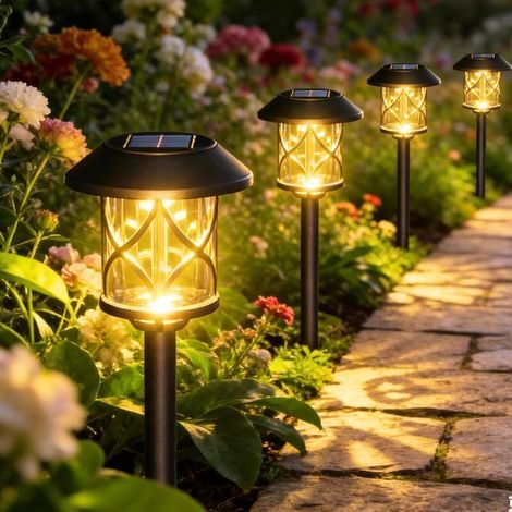 Solar-Gartenleuchten für den Außenbereich, 6er-Set, IP65 wasserdicht, LED-Solar-Gartenleuchten mit automatischer Ein-/Ausschaltfunktion für Terrasse, Garten, Wege, Hof und Einfahrt – Warmweiß (1/5)