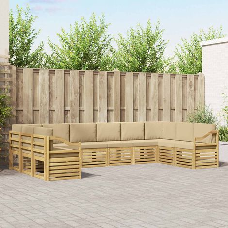 vidaXL Conjunto de sofás de exterior 10 uds. y Beige Poliéster (1/5)