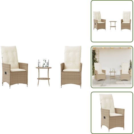 3-tlg. Bistro-Set mit Kissen Beige Poly Rattan - Gartenmöbel - Bistroset - Lounge Chair - Relax Sessel - Outdoor Furniture (1/5)