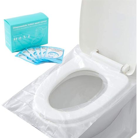 Paquete de 60 fundas de asiento de inodoro de plástico desechables, impermeables y antideslizantes, envueltas individualmente para viajar, perfectas para el entrenamiento para ir al baño, ideales para (1/4)