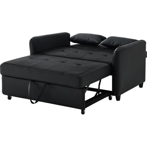 Sofá cama de 2 plazas extensible en PU negro con respaldo regulable en 3 posiciones (1/5)