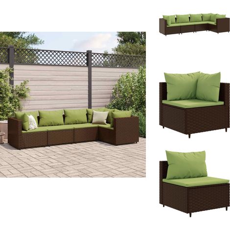 5-tlg. Garten-Lounge-Set mit Kissen Braun Poly Rattan - Gartenmöbel - Lounge Set - Outdoor Möbel - Rattan Gartenmöbel - Garten Lounge Set (1/5)