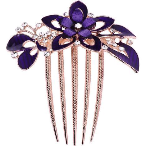 Floraler Brauthaarkamm, zartes Haaraccessoire, Haarschmuck für Hochzeitskleid und festliche Anlässe (lila) – 9,5 x 9 x 2 cm – Lila (1/4)