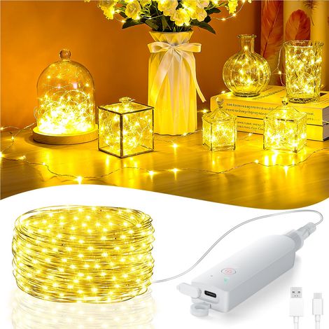 Lot de 1 guirlandes lumineuses rechargeables – Minuterie, LED étincelantes – Lumière blanche chaude – Idéales pour chambre, Noël, mariage et fête – Intérieur et extérieur-20 Mètres (1/5)