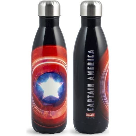 H&H Capitan America Bottiglia Termica Bimbo, Borraccia in Acciaio Inox, Decorata, Lt 0,5, Ermetica, BPA Free (1/5)