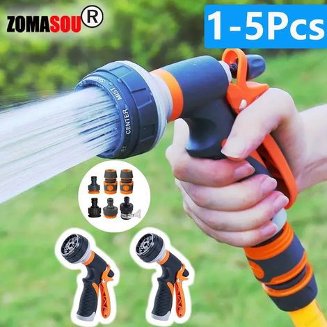 (Kit4) Pistolet d'arrosage de jardin 1-5 pièces, 8 modes, pulvérisateur haute pression, buse d'arrosage réglable, arroseur pour plantes, pelouse et jardin (1/5)