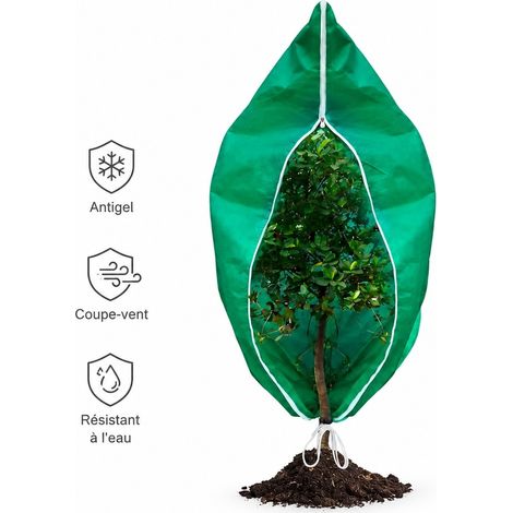 Housse de Protection Hivernale Anti-Gel pour Plantes avec Fermeture Eclair 120 x 180 cm Tissu Non-Tisse Vert Olivier Palmier (1/5)