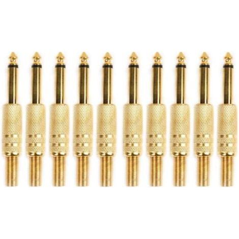 10 Pcs Gold Plated 6.35mm Male 1/4 Jack Mono Plug Audio Connector Soldering (1/5)