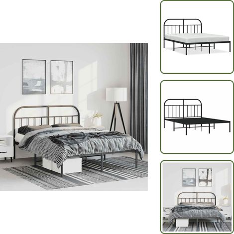 The Living Store Cadre de lit métal sans matelas avec tête de lit noir 150x200cm - Cadre de lit (1/5)