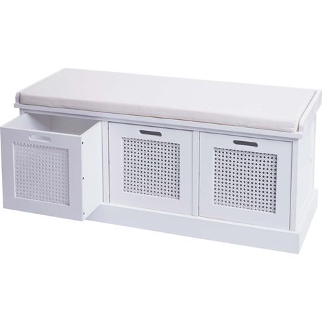 Banc HWC-J49, banc rembourré Banc de vestiaire 47x110x40cm blanc, rembourrage crème-blanc (1/5)