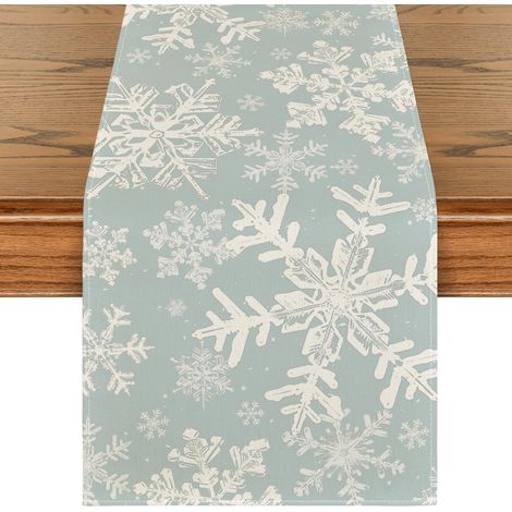 Chemise De Table Noel - Motif Flocons De Neige - Pour Decoration Cuisine Salle A Manger - 33 X 229 Cm - 1 Piece