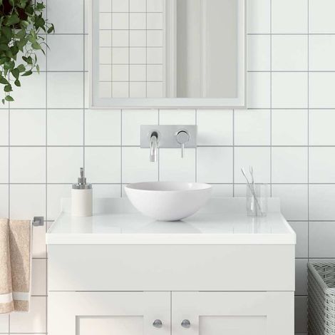 Lavabo salle de bain rond à poser en céramique blanc mat 28 cm – Vasque sur plan sans trop-plein trou 45 mm (1/5)