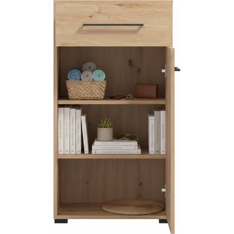 Garderobenschrank Pincara, eine Schublade, 2 Regale, 1 Tür, 54,5x40x101,5h cm Eiche Braun Knotig
