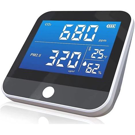 Détecteur de CO2, moniteur de CO2 pour la qualité de l'air intérieur, capteur de dioxyde de carbone Ndir 400-5000 ppm, alarme de CO2 rechargeable par USB, mesure de la température et de l'humidité rel (1/5)