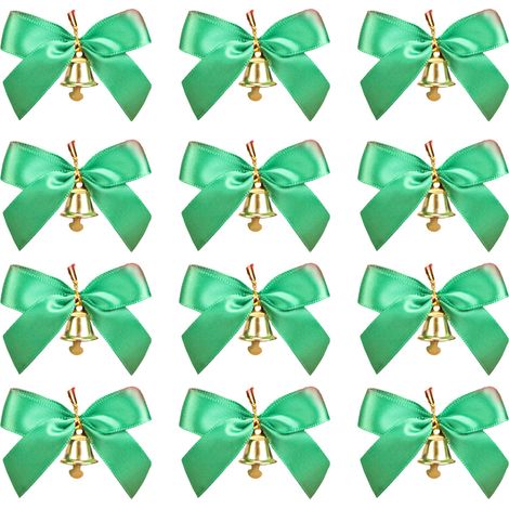 Nœud Papillon De Noël - Avec Clochettes Et Ruban Pailleté Métallique - Pour Décoration Arbre, Cadeaux, Sachets - 12 Pièces (1/5)