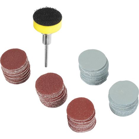 100 disques abrasifs mixtes de 25 mm + 1 disque de meulage de diamètre de tige de 1/8" (20 de chaque grain : 100P, 180P, 240P, 1500P et 3000P) (1/5)