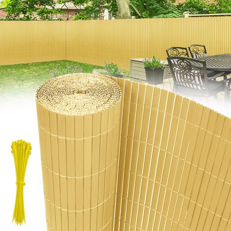 AUFUN Natte de Protection PVC 180x500cm pour Clôture, Fixation avec Colliers Standards, Brise-Vent Bambou, Structure W Interne, Lamelles Renforcées Bambou
