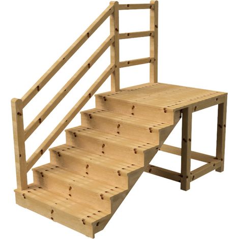 MILANO - Escalier en bois 6 marches H105 cm - avec contre-marches - Palier L120 x P116 cm - Rambarde escalier et palier à gauche