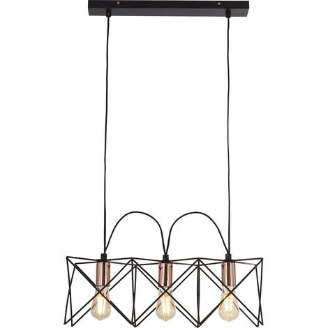Lampadario Industrial-Nordico Antea Acciaio Nero Rame 3 Luci E27 (1/5)