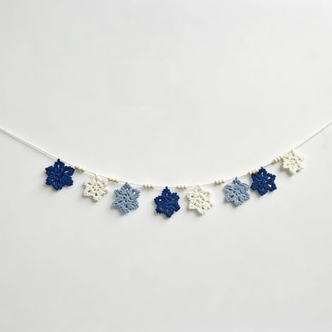 Guirlande de Noël en Crochet avec Flocons de Neige Bleus, Décoration Suspendue pour Sapin, Fenêtre, Cheminée, Mur et Maison (1/3)