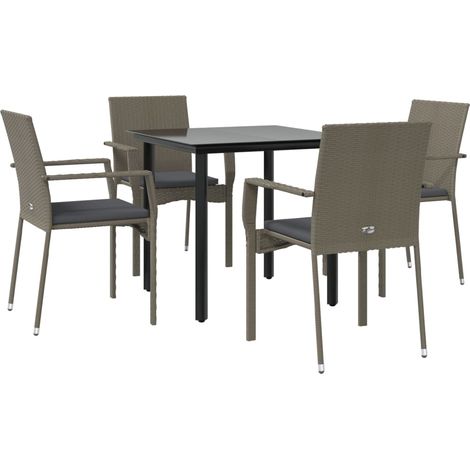Mobili da pranzo e cuscini da giardino 5 pezzi nero e grigio 020014857