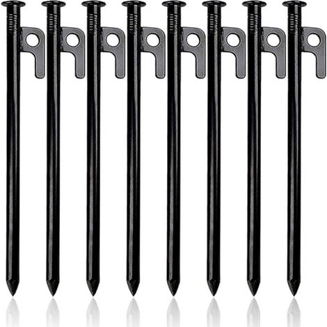 (8 Pièces)Piquets De Tente Robustes, Piquets de Tente en Acier Forgé, 30cm Sardines Camping avec Crochet Clous de Fixation Sol Dur pour Tente Tarp Plage Jardin