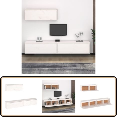 Ensemble de meubles TV 3 pcs blanc bois massif de pin - Meuble Tv - Meuble Suspendu - Rangement Mural - Bibliothèque Murale - Décoration Murale