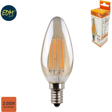 LED EDM Filament Kerze Vintage Glasbirne E14 4,5W 400lm 2000K Warmes Licht Ø3,5x9,8cm