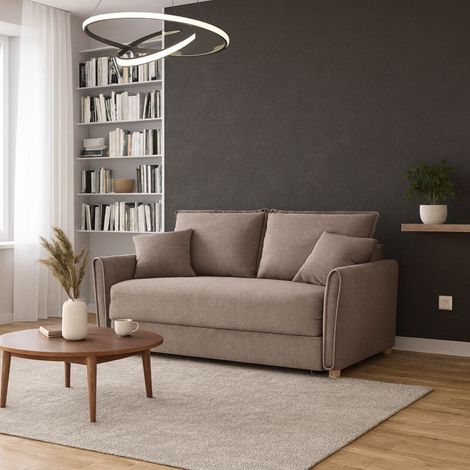 Divano Letto Cassie 3 posti tessuto tortora 176x93x97H: Stile, Comfort e Funzionalità (1/5)
