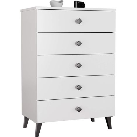 Cómoda MOBI Blanco 60 cm 5 cajones con tiradores negros 60x37x89 cm (1/5)