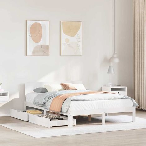 vidaXL Giroletto con Cassetti Bianco 120x200 cm Legno Massello di Pino (1/5)
