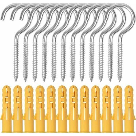 12pcs Grand Crochet à Oeil Visser, M6 X 90mm Crochets Piton à Visser en Acier Inoxydable, Crochets à Vis de Plafond à Vis avec Tubes D'extension Pour Paniers Suspendus, Tasses, Mur, Jardin (A) (1/5)