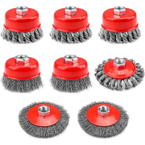 Lot de 8 brosses métalliques pour perceuse - 75 mm et 100 mm - Brosse métallique M14 - Pour meuleuse d'angle - Brosse en acier M14 - Pour polissage, meulage (1/5)