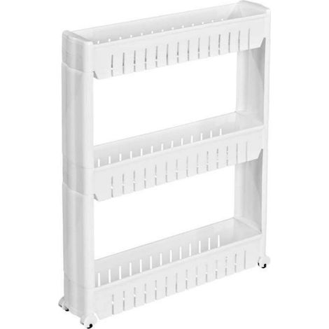 DESSERTE DE CUISINE - - Etagère JOE Resserre 3 Etages sur Roulettes 54 cm x 12 cm x 71 cm en Plastique - Blanc (1/5)
