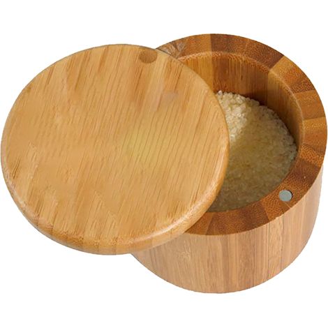 Boîte De Rangement En Bambou - Couvercle Pivotant Magnétique - Pour Sel Épices Herbes - 1 Pièce (1/5)
